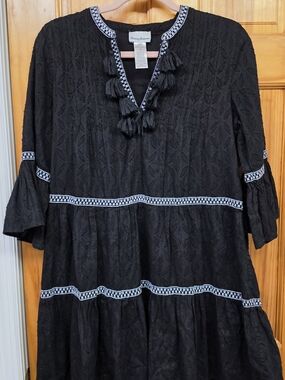 Tommy Bahama Black Tassel-Trim Tiered Dress